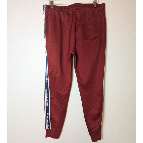 Abercrombie & Fitch Red Jogger Fleece Logo Side Stripe Sweatpants Men L Lounge - Picture 2 of 15